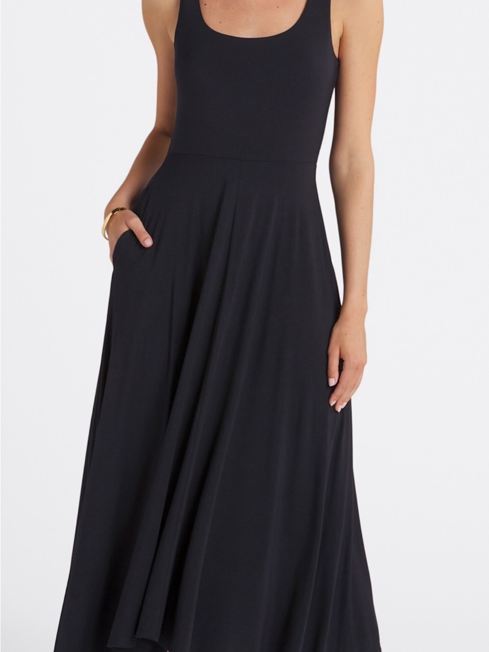Market & Spruce Rayvyn Dress Scoop Neck Black Midi Dress with Pockets